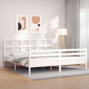 Cama Matrimonial | Cama Para Adultos | Estructura Cama De Matrimonio Con Cabecero Madera Maciza Blanco Cfw277065