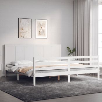 Cama Matrimonial | Cama Para Adultos | Estructura Cama De Matrimonio Con Cabecero Madera Maciza Blanco Cfw321686