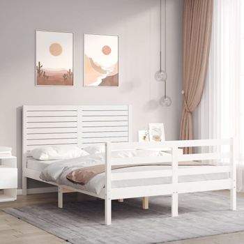 Cama Matrimonial | Cama Para Adultos | Estructura Cama De Matrimonio Con Cabecero Madera Maciza Blanco Cfw303009