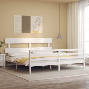 Cama Matrimonial | Cama Para Adultos | Estructura Cama De Matrimonio Con Cabecero Madera Maciza Blanco Cfw507500