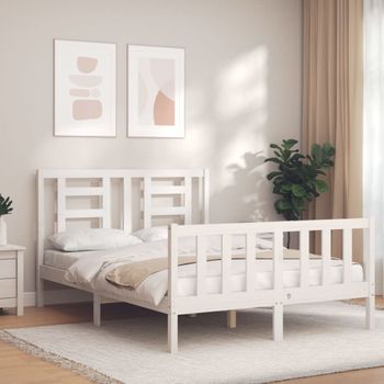 Cama Matrimonial | Cama Para Adultos | Estructura Cama De Matrimonio Con Cabecero Madera Maciza Blanco Cfw426187