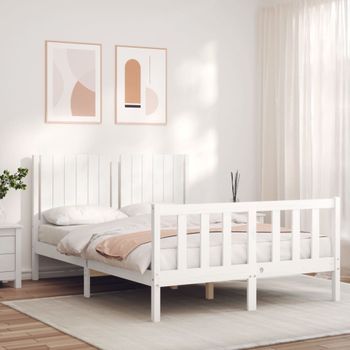 Cama Matrimonial | Cama Para Adultos | Estructura Cama De Matrimonio Con Cabecero Madera Maciza Blanco Cfw125408