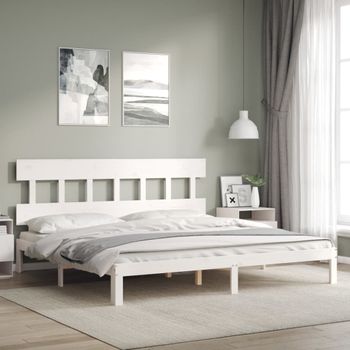 Cama Matrimonial | Cama Para Adultos | Estructura Cama De Matrimonio Con Cabecero Madera Maciza Blanco Cfw973295