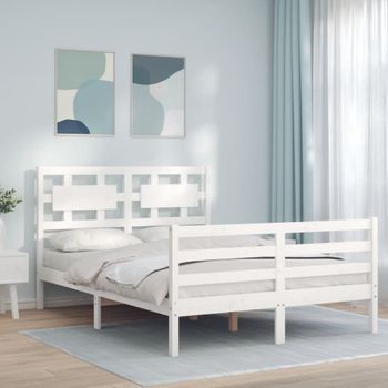 Cama Matrimonial | Cama Para Adultos | Estructura Cama De Matrimonio Con Cabecero Madera Maciza Blanco Cfw915619