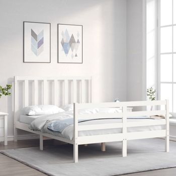 Cama Matrimonial | Cama Para Adultos | Estructura Cama De Matrimonio Con Cabecero Madera Maciza Blanco Cfw406359