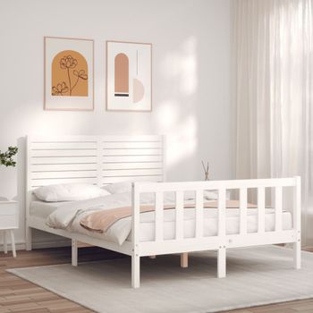 Cama Matrimonial | Cama Para Adultos | Estructura Cama De Matrimonio Con Cabecero Madera Maciza Blanco Cfw971137