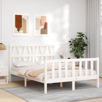 Cama Matrimonial | Cama Para Adultos | Estructura Cama De Matrimonio Con Cabecero Madera Maciza Blanco Cfw964306