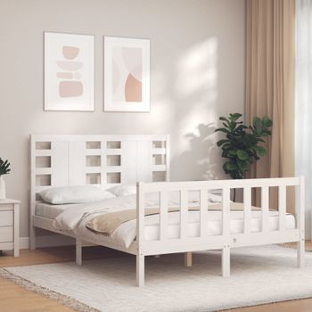 Cama Matrimonial | Cama Para Adultos | Estructura Cama De Matrimonio Con Cabecero Madera Maciza Blanco Cfw764542