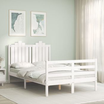 Cama Matrimonial | Cama Para Adultos | Estructura Cama De Matrimonio Con Cabecero Madera Maciza Blanco Cfw181928