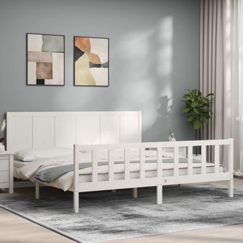 Cama Matrimonial | Cama Para Adultos | Estructura Cama De Matrimonio Con Cabecero Madera Maciza Blanco Cfw454478