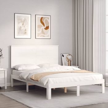 Cama Matrimonial | Cama Para Adultos | Estructura Cama De Matrimonio Con Cabecero Madera Maciza Blanco Cfw230950