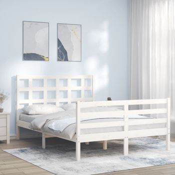 Cama Matrimonial | Cama Para Adultos | Estructura Cama De Matrimonio Con Cabecero Madera Maciza Blanco Cfw499518