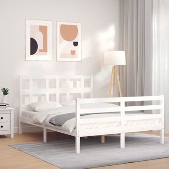 Cama Matrimonial | Cama Para Adultos | Estructura Cama De Matrimonio Con Cabecero Madera Maciza Blanco Cfw881066