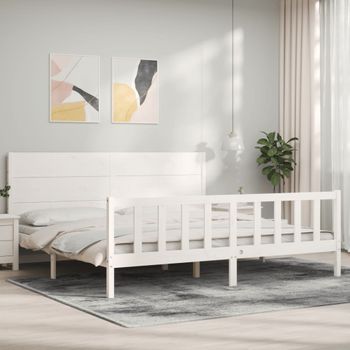 Cama Matrimonial | Cama Para Adultos | Estructura Cama De Matrimonio Con Cabecero Madera Maciza Blanco Cfw177502