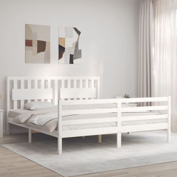 Cama Matrimonial | Cama Para Adultos | Estructura Cama De Matrimonio Con Cabecero Madera Maciza Blanco Cfw510454