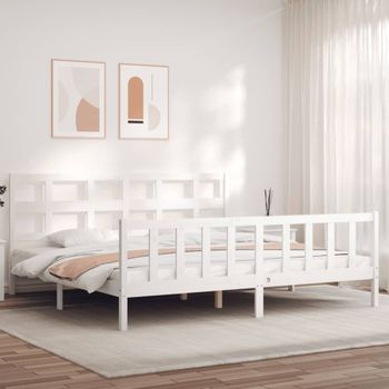 Cama Matrimonial | Cama Para Adultos | Estructura Cama De Matrimonio Con Cabecero Madera Maciza Blanco Cfw804338