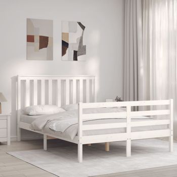 Cama Matrimonial | Cama Para Adultos | Estructura Cama De Matrimonio Con Cabecero Madera Maciza Blanco Cfw442932