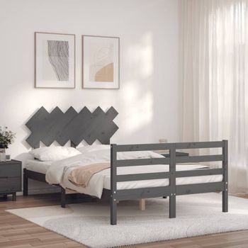 Cama Matrimonial | Cama Para Adultos | Estructura Cama De Matrimonio Con Cabecero Madera Maciza Gris Cfw199384