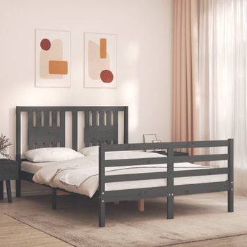 Cama Matrimonial | Cama Para Adultos | Estructura Cama De Matrimonio Con Cabecero Madera Maciza Gris Cfw713264