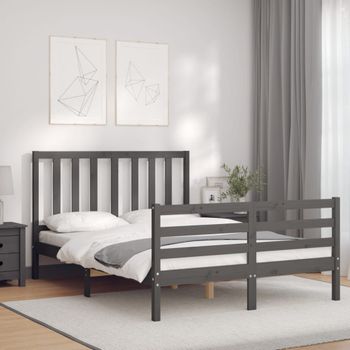 Cama Matrimonial | Cama Para Adultos | Estructura Cama De Matrimonio Con Cabecero Madera Maciza Gris Cfw191672