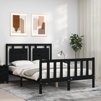 Cama Matrimonial | Cama Para Adultos | Estructura Cama De Matrimonio Con Cabecero Madera Maciza Negra Cfw529409