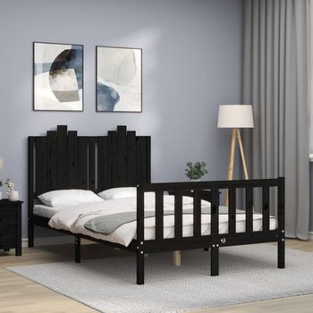 Cama Matrimonial | Cama Para Adultos | Estructura Cama De Matrimonio Con Cabecero Madera Maciza Negra Cfw577124