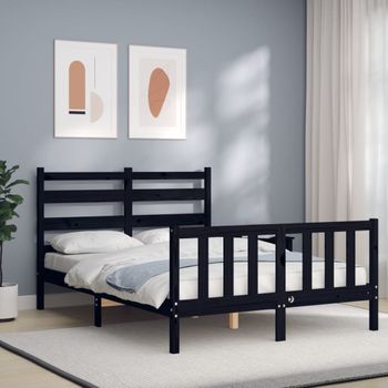 Cama Matrimonial | Cama Para Adultos | Estructura Cama De Matrimonio Con Cabecero Madera Maciza Negra Cfw372791