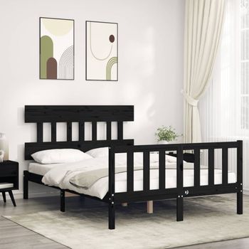 Cama Matrimonial | Cama Para Adultos | Estructura Cama De Matrimonio Con Cabecero Madera Maciza Negra Cfw404455