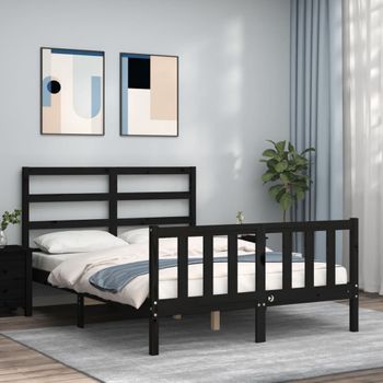 Cama Matrimonial | Cama Para Adultos | Estructura Cama De Matrimonio Con Cabecero Madera Maciza Negra Cfw315034