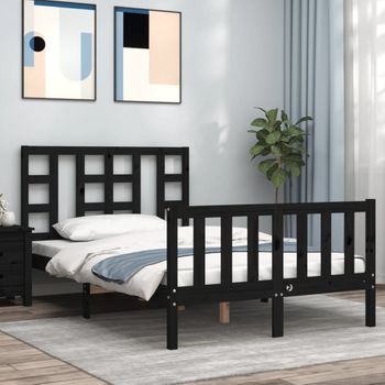 Cama Matrimonial | Cama Para Adultos | Estructura Cama De Matrimonio Con Cabecero Madera Maciza Negra Cfw971466