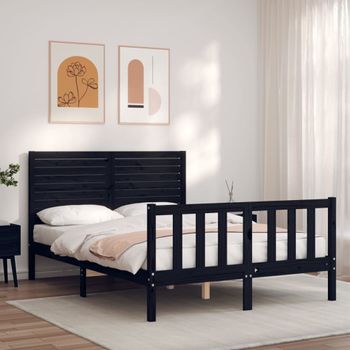 Cama Matrimonial | Cama Para Adultos | Estructura Cama De Matrimonio Con Cabecero Madera Maciza Negra Cfw345660