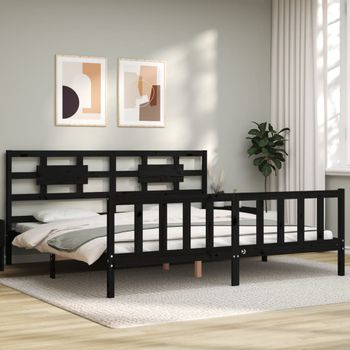 Cama Matrimonial | Cama Para Adultos | Estructura Cama De Matrimonio Con Cabecero Madera Maciza Negro Cfw232339