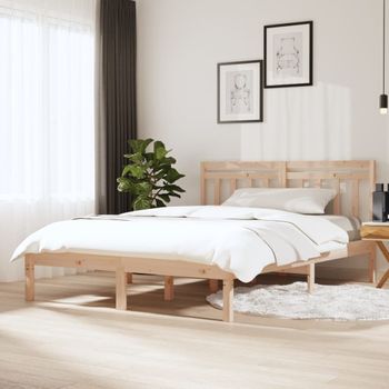 Cama Matrimonial | Cama Para Adultos | Estructura De Cama Doble De Madera Maciza 135x190 Cm Cfw656115