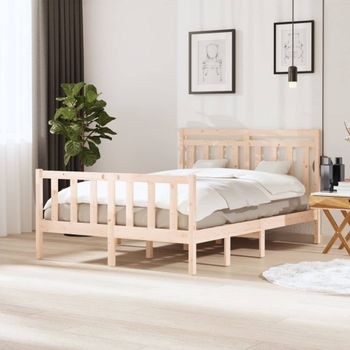 Cama Matrimonial | Cama Para Adultos | Estructura De Cama Doble De Madera Maciza 4ft6 135x190 Cm Cfw223285