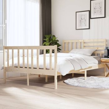 Cama Matrimonial | Cama Para Adultos | Estructura De Cama De Matrimonio Madera Maciza 4ft6 135x190 Cm Cfw941659