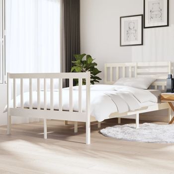 Cama Matrimonial | Cama Para Adultos | Estructura De Cama De Madera Maciza Blanco 120x190cm Cfw428502