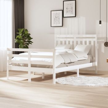 Cama Matrimonial | Cama Para Adultos | Estructura De Cama Madera Maciza Blanco Pequeña Doble 120x190cm Cfw471493