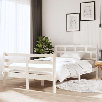 Cama Matrimonial | Cama Para Adultos | Estructura De Cama Madera Maciza Blanco 120x190 Cm Cfw627193