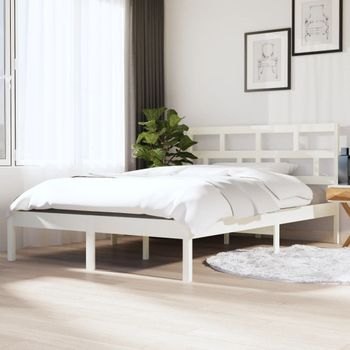 Cama Matrimonial | Cama Para Adultos | Estructura De Cama Madera Maciza Blanco 120x190 Cm Cfw204596