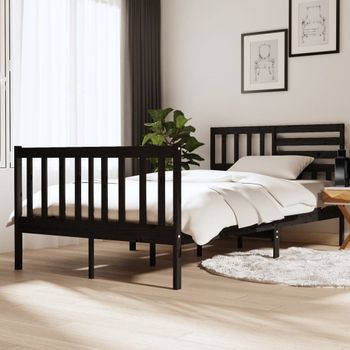 Cama Matrimonial | Cama Para Adultos | Estructura De Cama De Madera Maciza Negro 120x190 Cm Cfw627835