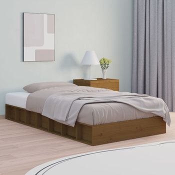 Cama Individual | Cama Para Adultos | Estructura Cama Individual Madera Maciza Marrón Miel 75x190 Cm Cfw992874