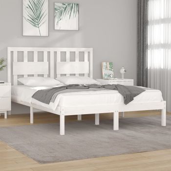 Cama Matrimonial | Cama Para Adultos | Estructura Cama Madera De Pino Doble Pequeña Blanca 120x190 Cm Cfw869110