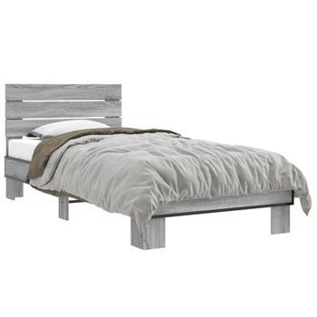 Cama Individual | Cama Para Adultos | Estructura Cama Madera Ingeniería Metal Gris Sonoma 100x200 Cm Cfw54350