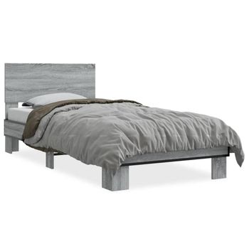 Cama Individual | Cama Para Adultos | Estructura Cama Madera Ingeniería Metal Gris Sonoma 100x200 Cm Cfw41642