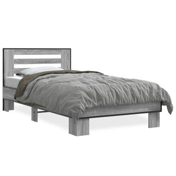 Cama Individual | Cama Para Adultos | Estructura Cama Madera Ingeniería Metal Gris Sonoma 100x200 Cm Cfw87583