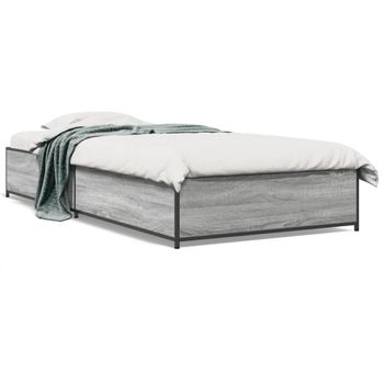 Cama Individual | Cama Para Adultos | Estructura Cama Madera Ingeniería Metal Gris Sonoma 100x200 Cm Cfw48300