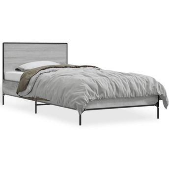 Cama Individual | Cama Para Adultos | Estructura Cama Madera Ingeniería Metal Gris Sonoma 100x200 Cm Cfw16310