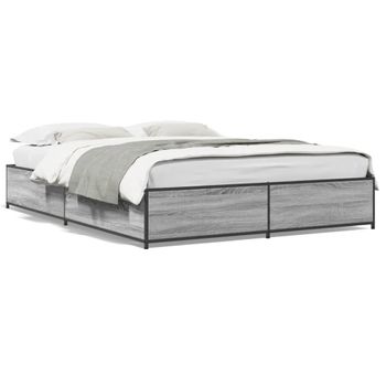 Cama Matrimonial | Cama Para Adultos | Estructura Cama Madera Ingeniería Metal Gris Sonoma 120x190 Cm Cfw54187