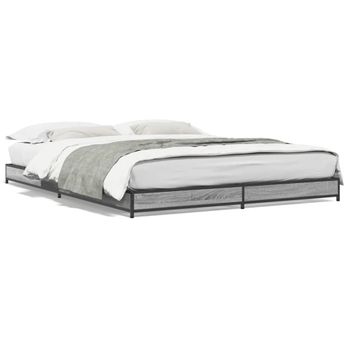 Cama Matrimonial | Cama Para Adultos | Estructura Cama Madera Ingeniería Metal Gris Sonoma 120x190 Cm Cfw23599