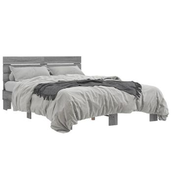 Cama Matrimonial | Cama Para Adultos | Estructura Cama Madera Ingeniería Metal Gris Sonoma 135x190 Cm Cfw79457